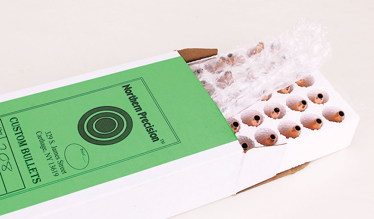 Northern Precision doesn’t dump custom bullets in a bag or box, but instead protects every individual bullet with styrofoam and bubble wrap.